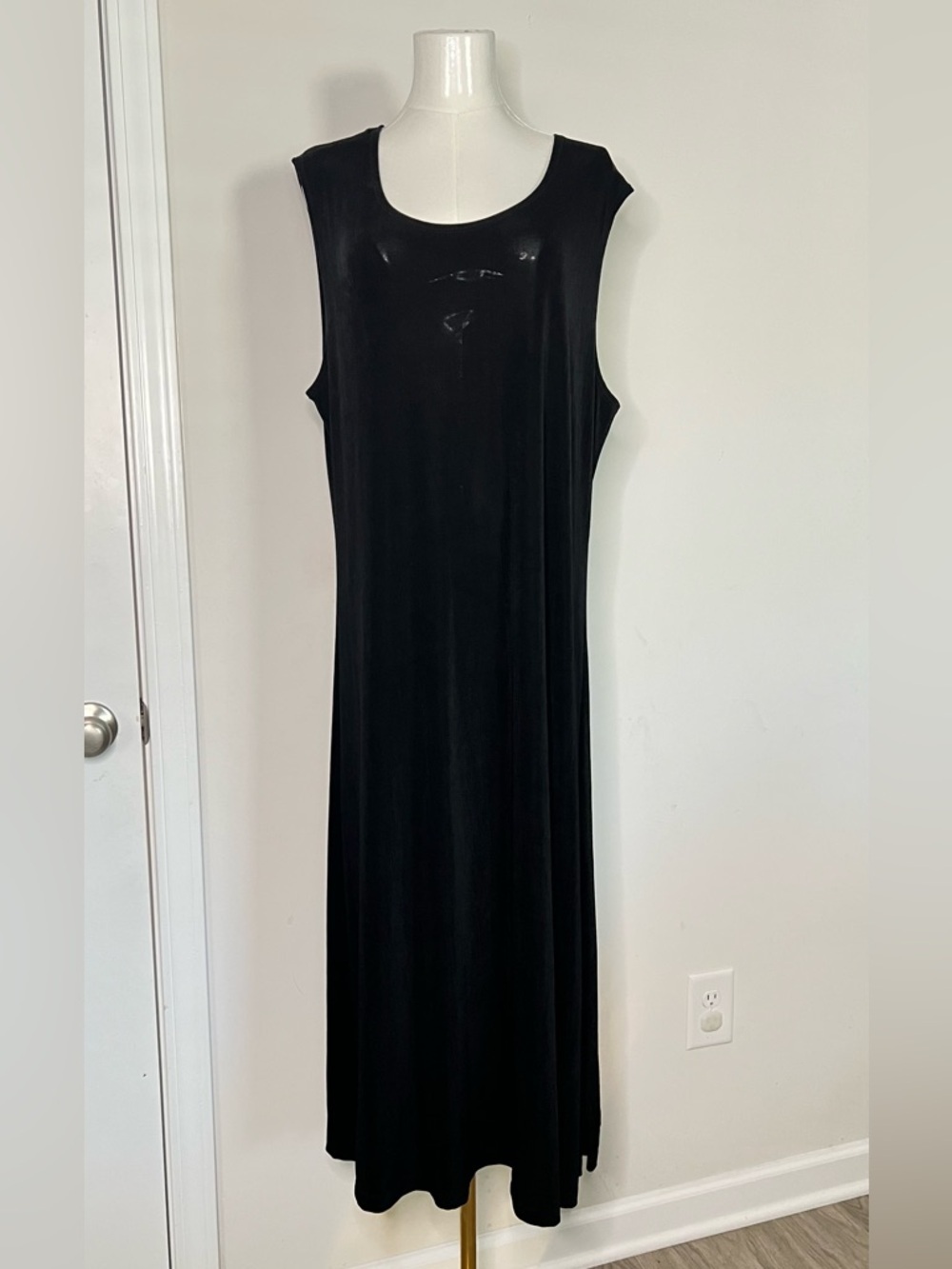 Coldwater Creek Sz XL Black Slinky Stretch Maxi Dress Resort Travel Casual